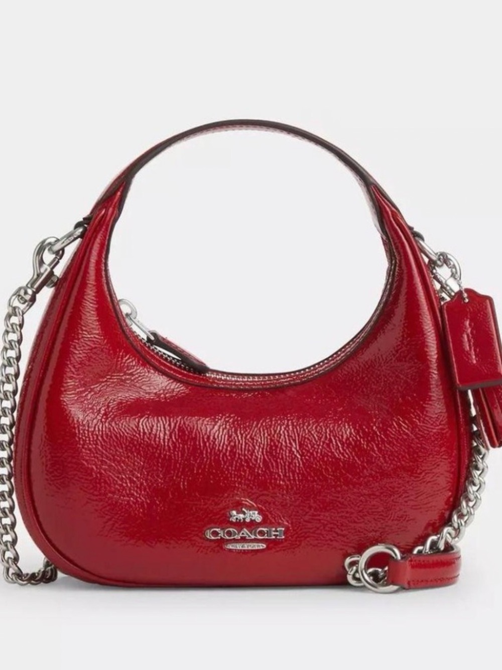 Coach Red Patent Leather Mini Hobo Shoulder Bag